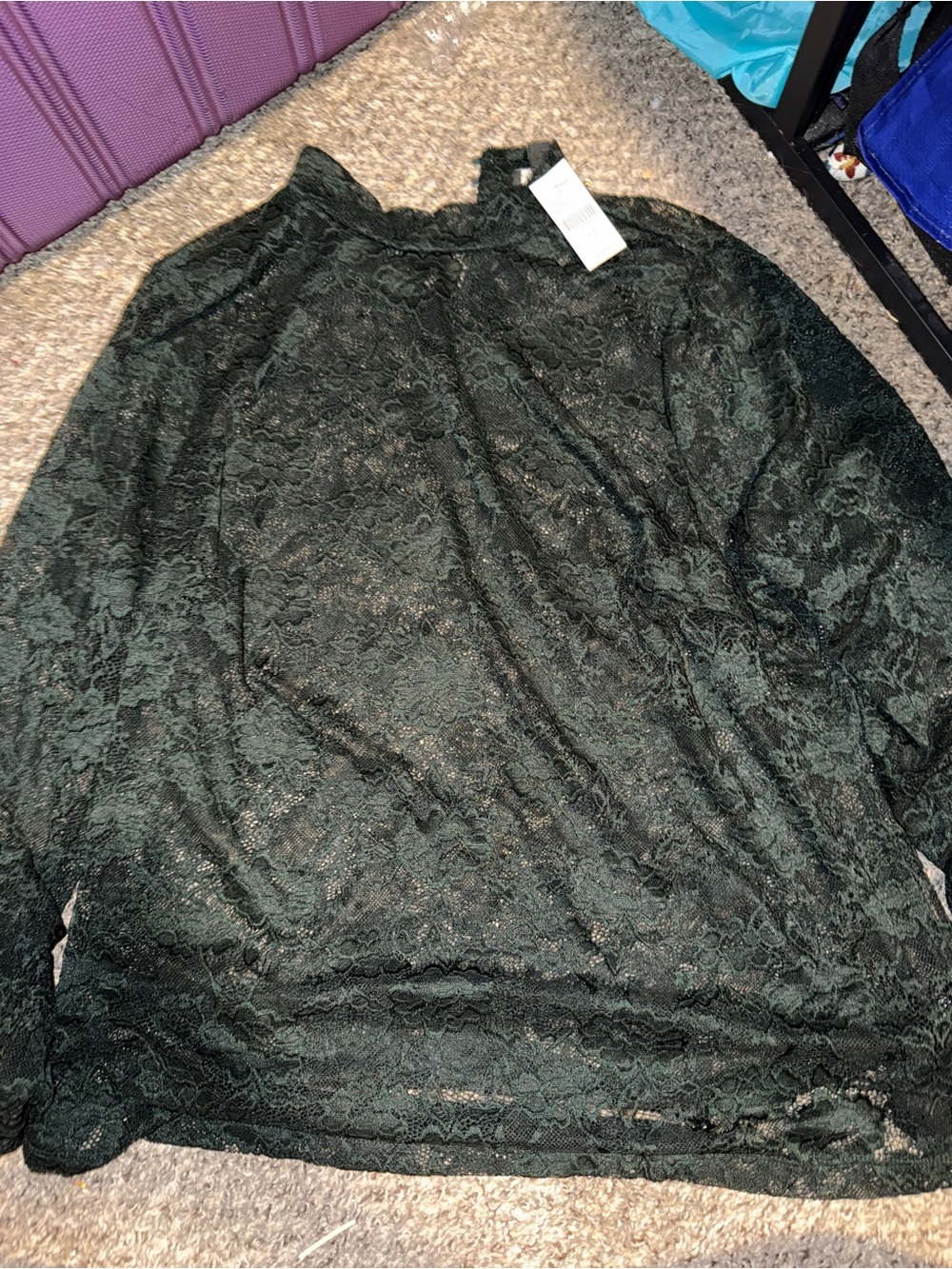 Lane Bryant Dark Green Lace Mock Neck Long-Sleeve Top - Picture 2 of 2